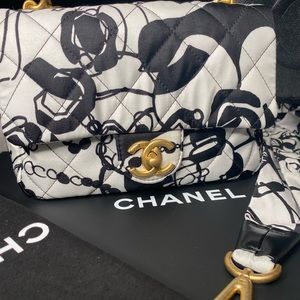 NEW CHANEL mini dear coco single flap fabric printed crossbody/clutch bag 22C